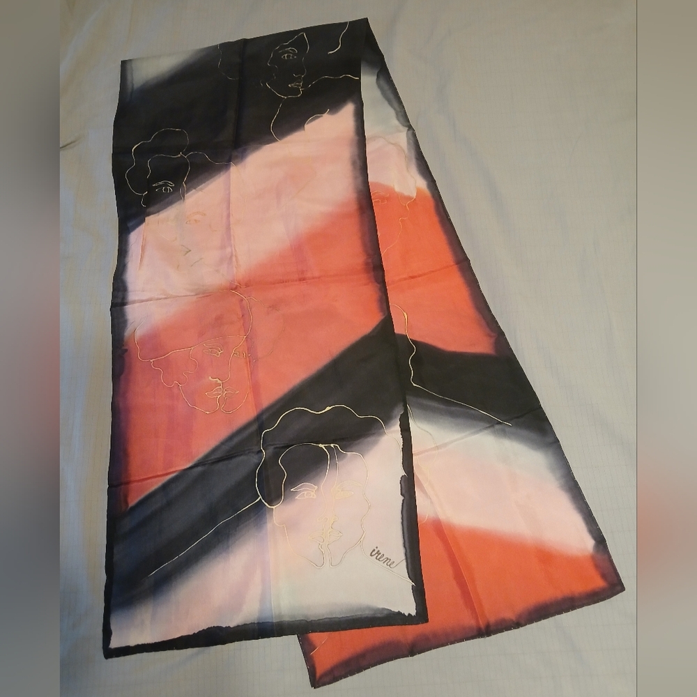 Vintage Hand Painted Silk Scarf Signed Irene